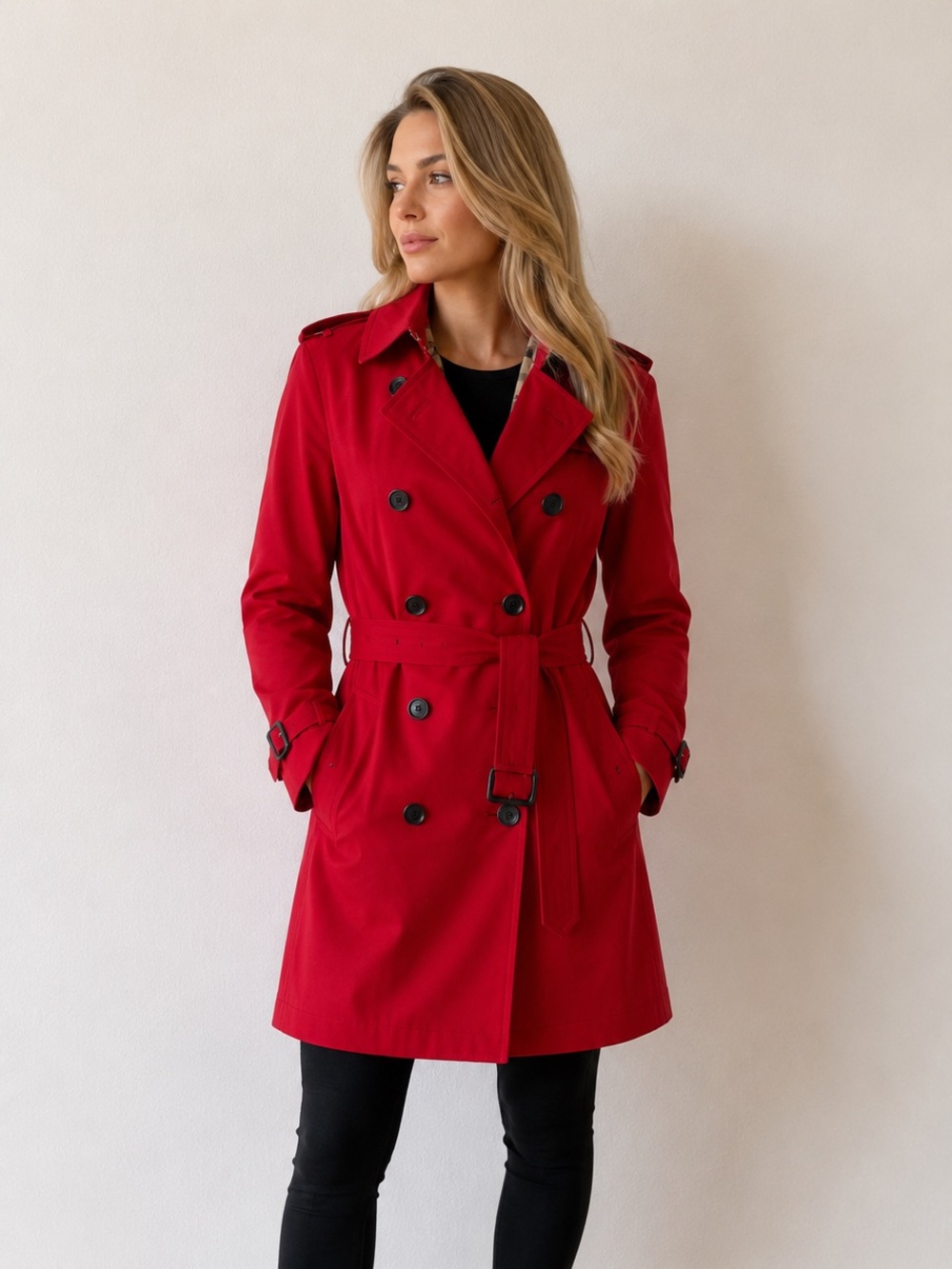 Burberry Red Double-Breasted Trench with Belt